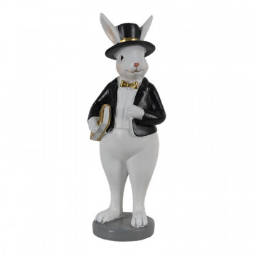 Черно-белая фигурка кролика в шляпе 10х8х25 см