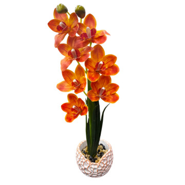 Dibçəkdə süni gül orxideya (narıncı)