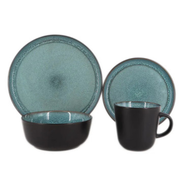 Yemək Dəsti Qara/Mavi 16 Parça (10,5 + 8 + 6 düym, 120 ml)