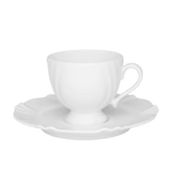 Fincan + Nəlbəki Dəsti Ağ 9×7,8 + 15,5 sm, 6-lı