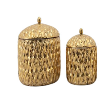 Dekorativ Vaza Qapaqlı Qızılı Orta 14x14x10 sm