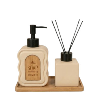 Çubuqlu Diffuzer+Maye Sabun Qabı Bej
