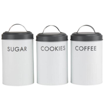 Alüminium Saxlama Qabı 3-lü Silindr Tünd Boz Kofe/Sugar/Cookies
