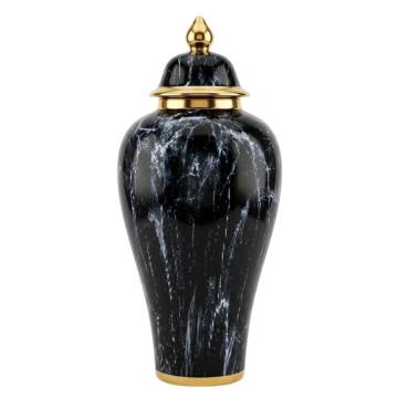 Dekorativ Vaza Qara/Qızılı 22x22x40 sm