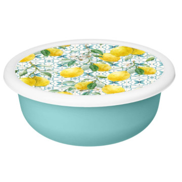Salat qabı “Modena” 1,2 l, qapaqlı, “Siciliya limonu” dekorlu (yaşıl)